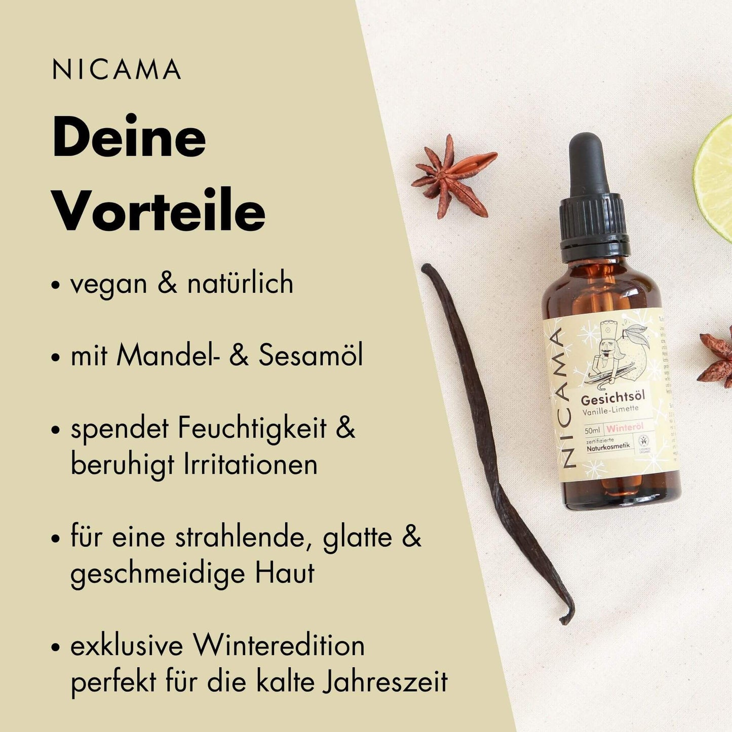 Winteredition: Gesichtsöl Vanille-Limette (COSMOS)
