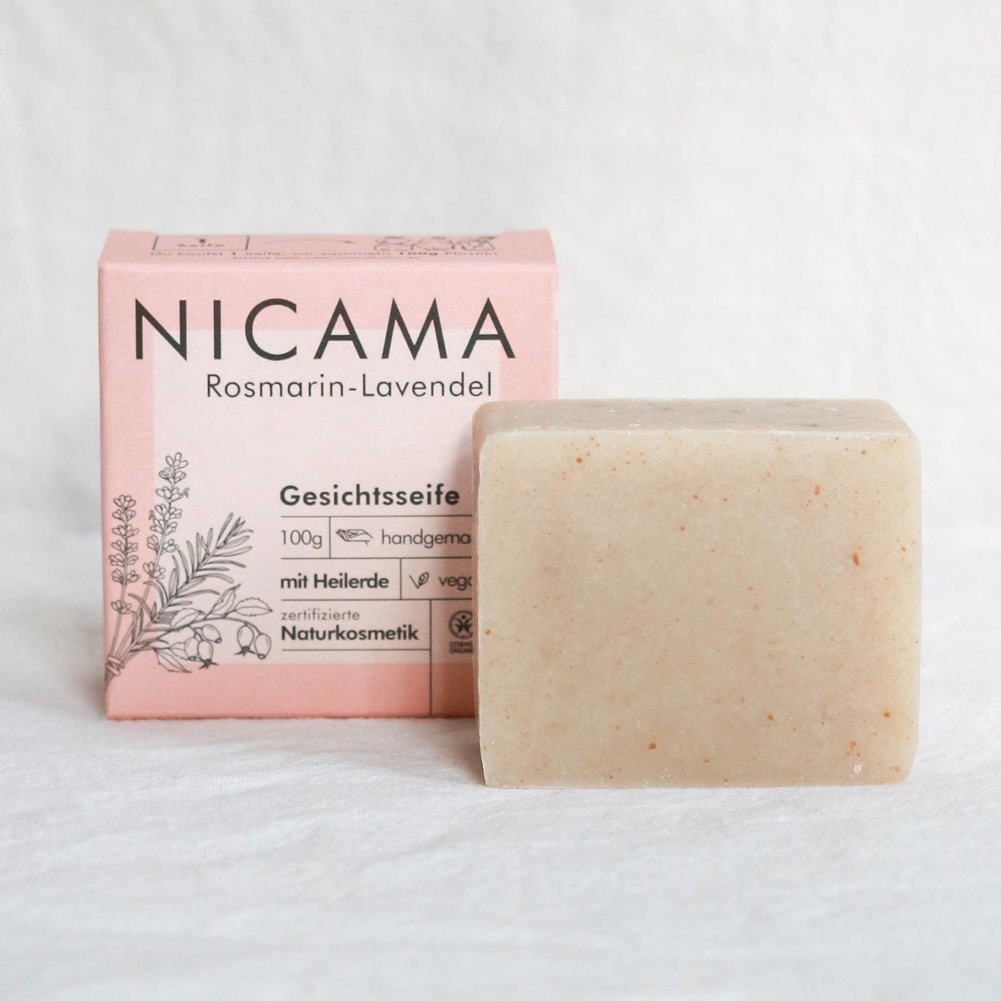 Gesichts-Seife Lavendel-Rosmarin mit Wildrosenöl & Heilerde 100g (COSMOS)