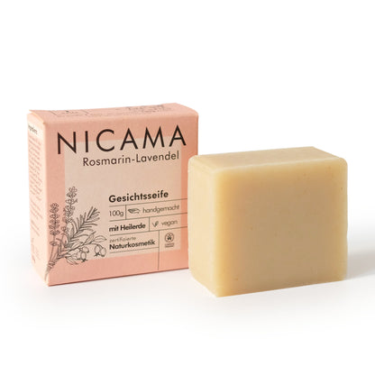 Gesichts-Seife Lavendel-Rosmarin mit Wildrosenöl & Heilerde 100g (COSMOS)